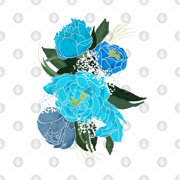 Blue Peonies by Celynoir