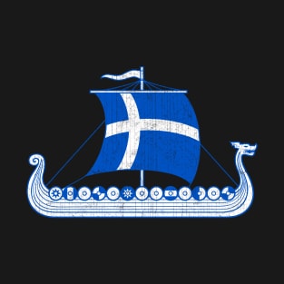 Finnish Viking Ship Scandinavian Suomi Finland Flag T-Shirt