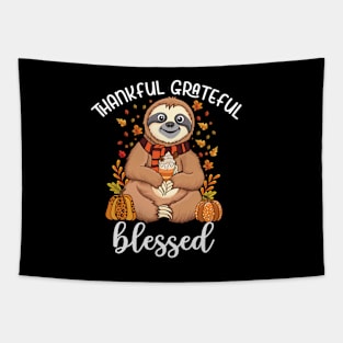 Sloth holding pumpkin spice happy Fall Yall autumn sloth Tapestry