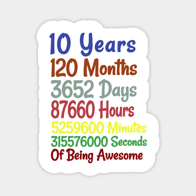 10th Birthday 10 Years Old Vintage Retro 120 Months tees Magnet by adiline