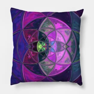 Mosaic Kaleidoscope Flower Pink Purple and Green Pillow