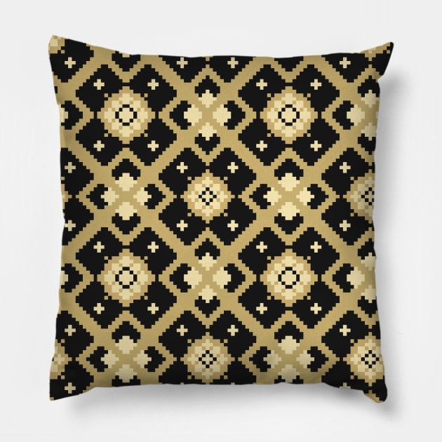 Black and Gold Pixel Pattern Large Pillow by BiscuitSnack