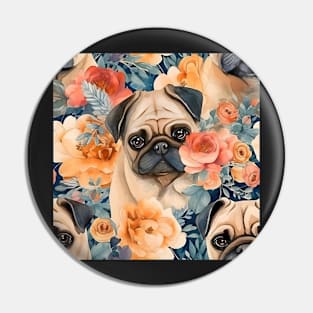 Cute Pug & Flowers Coffee Mug Pin