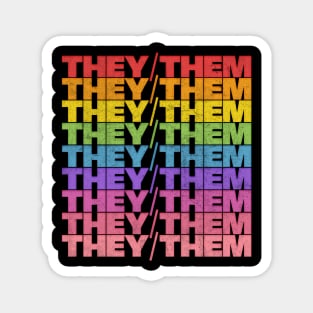 They/Them Pronouns -  Retro Style Rainbow Design Magnet