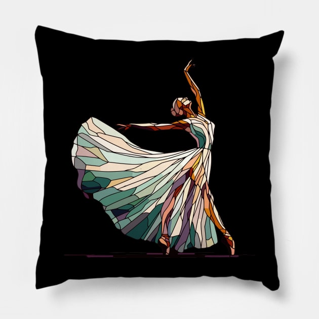 Beautiful ballerina in a white dress dancing, ballet dance, mosaic glass geometric Pillow by Nora Liak