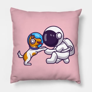 Cute Astronaut With Dog Astronaut Cartoon Pillow