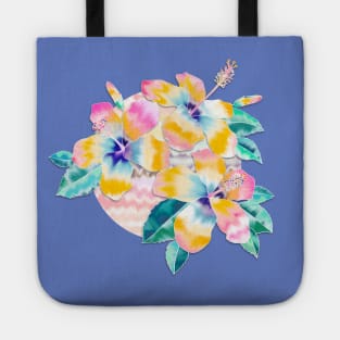 Tie-Dye Hibiscus Collage in pastels Tote