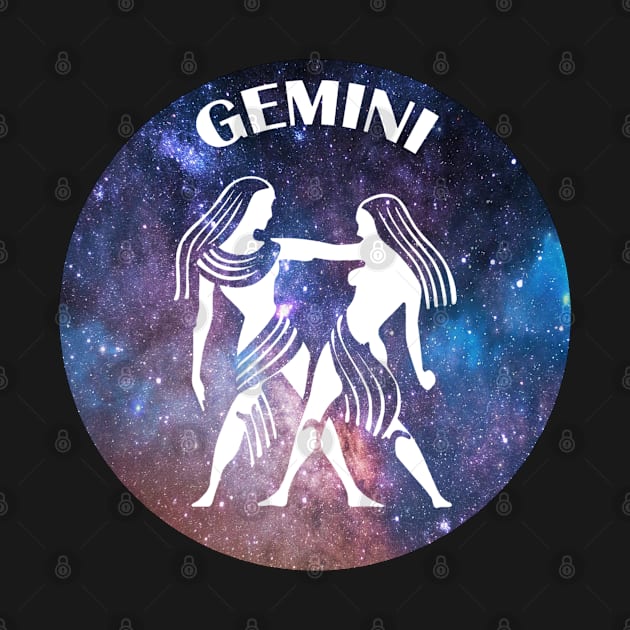 Gemini Astrology Zodiac Sign - Gemini the Twins Birthday Or Christmas Gift - Stars or Space and White Symbol by CDC Gold Designs