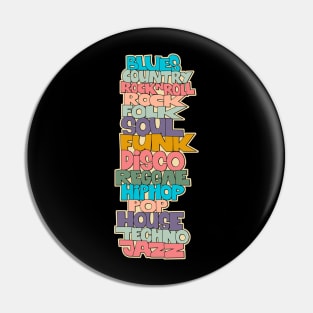 Soul, Funk, Disco, House and other Music Styles. typography Pin