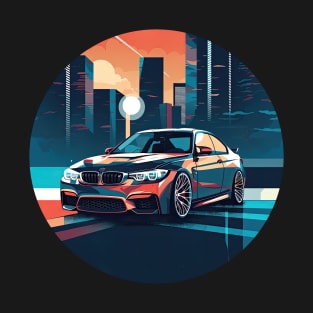 BMW inspired car in front of a modern background and city skyline red T-Shirt