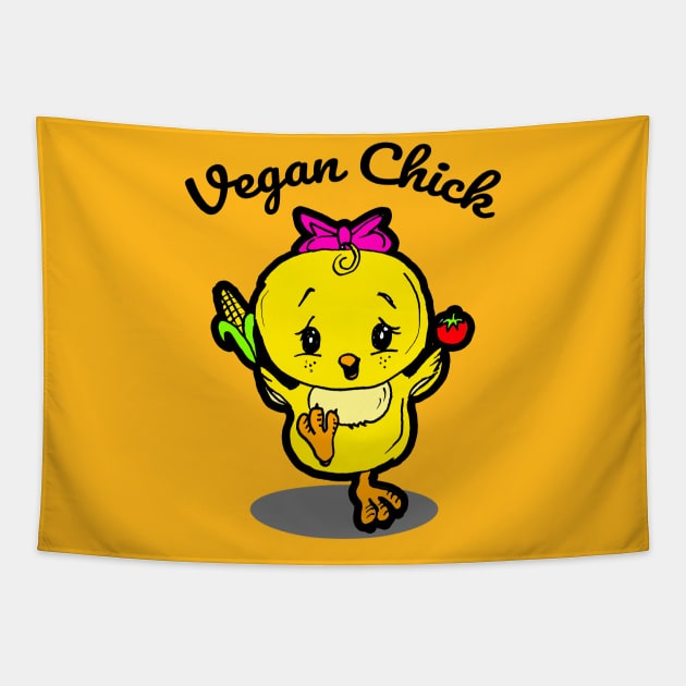 Vegan Chick with Cute Baby Chick Tapestry by sketchnkustom