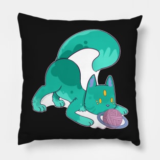 Space Cat - Alien Blue Green Pillow