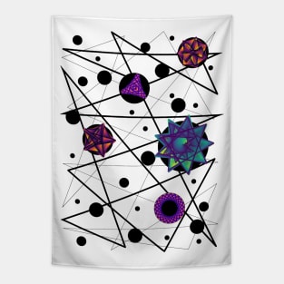 Space Time Continuum | Geometric Blue Red Purple Maurer Roses White Tapestry