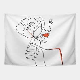 Minimal Woman line art. Female poster. Tapestry