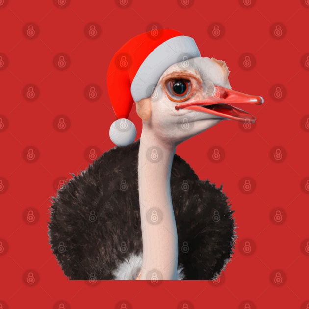 Funny Christmas Ostrich in Santa Hat by taiche