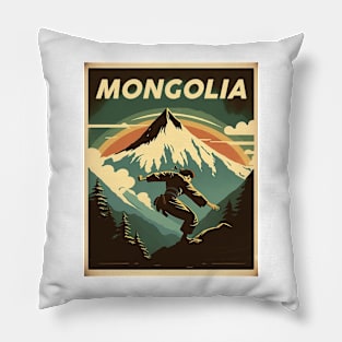 Mongolia Mountain Fighter Vintage Travel Art Poster Pillow