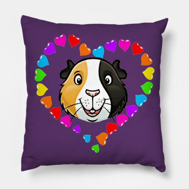 Rainbow Heart Guinea Pig Face Pillow by ARTWORKandBEYOND