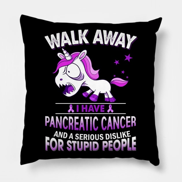 funny pancreatic cancer grumpy unicorn warrior Pillow by TeesCircle