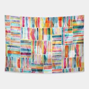 Summer Pastel Geometric and Striped Abstract on cream Tapestry