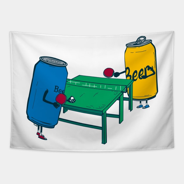 Beer Cans Playing Beer Pong Funny Graphic Design Tapestry by StreetDesigns