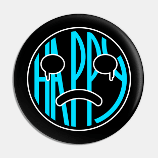 Happy fake crying blue t-shirt Pin