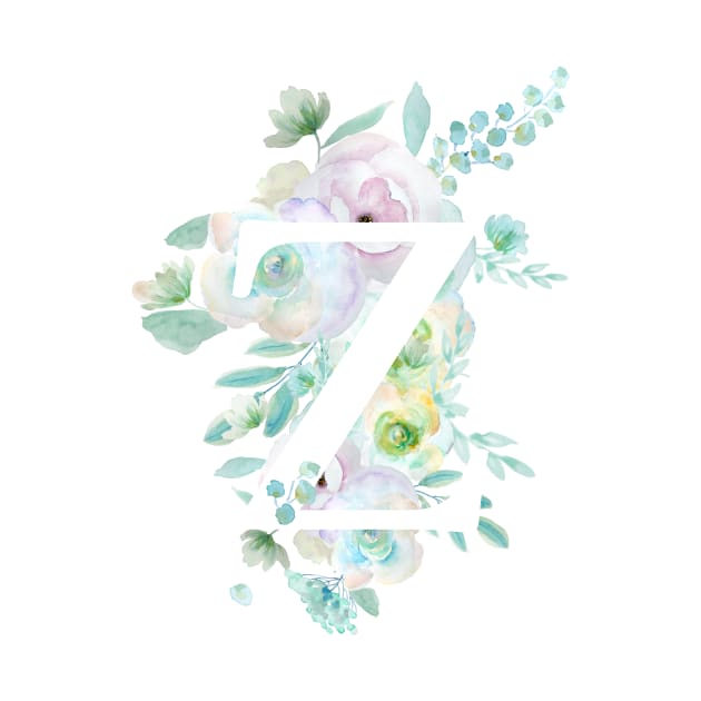 Botanical alphabet Z green and purple flowers by colorandcolor