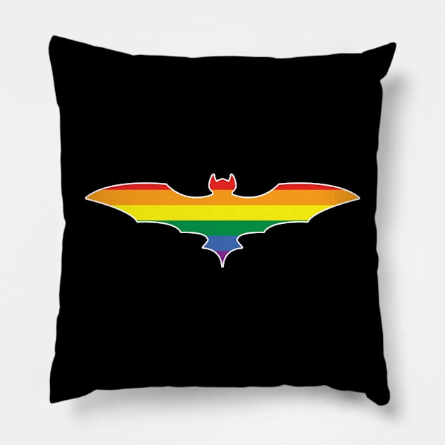 Rainbow Bat Flag Pillow by Wickedcartoons