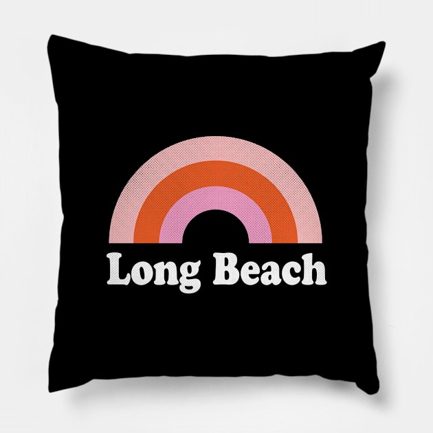 Long Beach, California - CA Retro Rainbow and Text Pillow by thepatriotshop