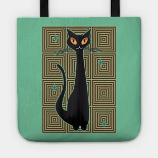 Op-Art Hip Cat Mid Century Anime (red background) Tote