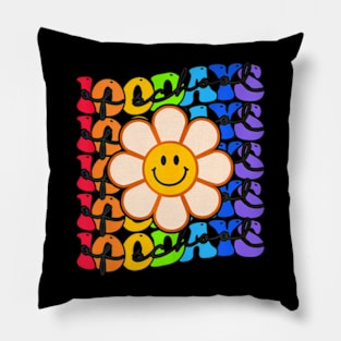 Groovy Happy 100 Days Of School Smile Face Flower Kids Pillow