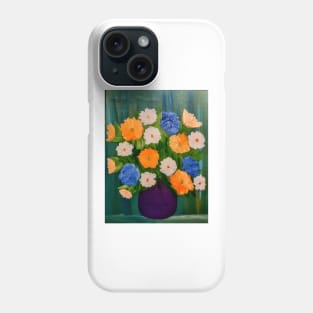 Bright bunch of flowers together in a metallic turquoise vase Phone Case