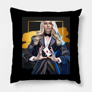 Lady Magician doing card trick Pillow