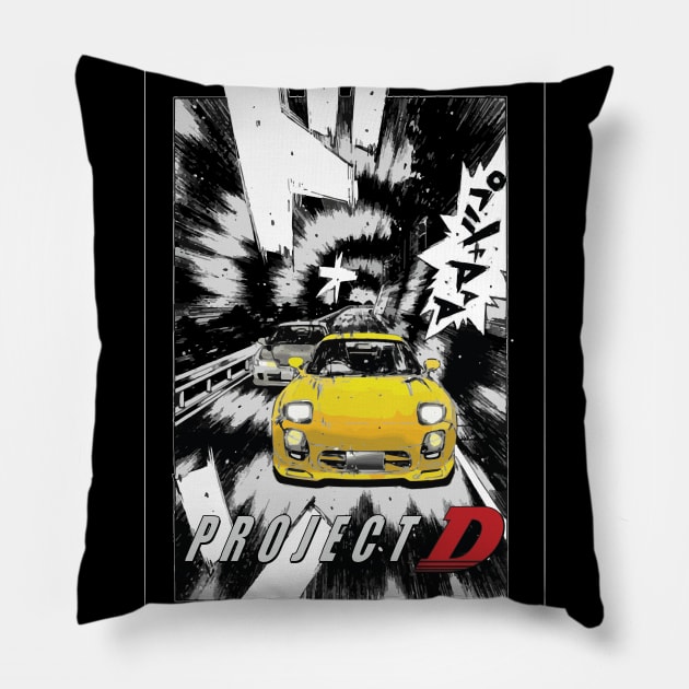 Initial D FD RX7 fifth stage Drifting - Keisuke Takahashi vs Smiley Saka project d Pillow by cowtown_cowboy