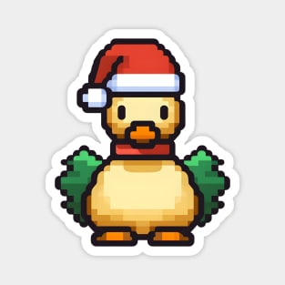 Cute Christmas Duck in Santa hat Pixel art Magnet