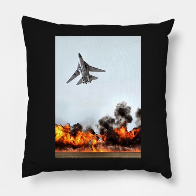 F111 with Fire, Adelaide Air Show Pillow by Carole-Anne