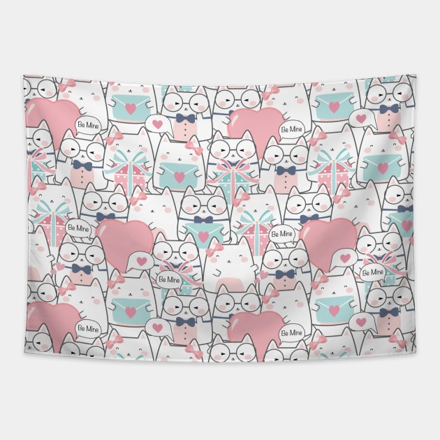 Cute Kawaii Cats with Hearts Tapestry by jodotodesign