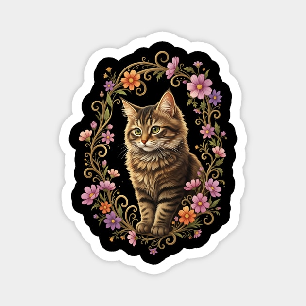 Cat Flower Floral Cute Kitten Graphic Men Women Kids Magnet by SAMY