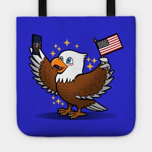 Funny Cute American Bald Eagle Taking Selfie 4th Of July Proud American Cartoon Tote