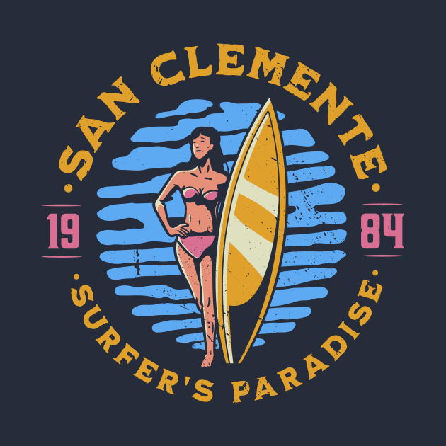 Vintage San Clemente, California Surfer's Paradise // Retro Surfing 1980s Badge by Now Boarding