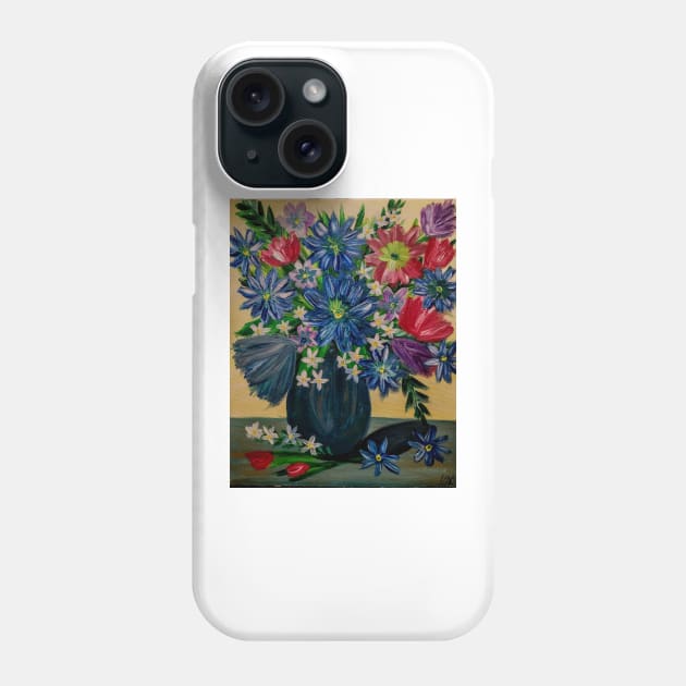 A natural background and some vibrant flowers in a turquoise vase Phone Case by kkartwork