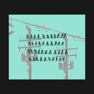 Birds On A WIre - Turquoise T-Shirt