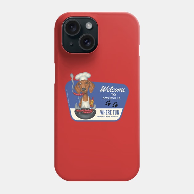 Funny Doxie Dog grilling a hot dog. Phone Case by Danny Gordon Art