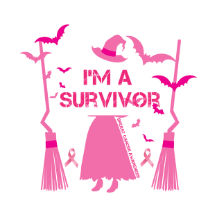 Womens I'm A Survivor Witch Halloween Breast Cancer Awareness T-Shirt