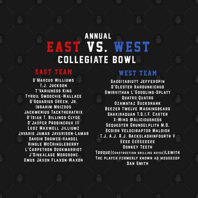 East vs. West Collegiate Bowl Rosters by BodinStreet