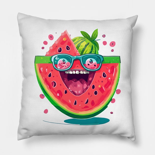 Sweet Summer Smiles: The Happy Watermelon Slice Pillow by AniMilan Design