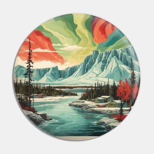 Yellowknife Canada Aurora Borealis Vintage Poster Tourism RIver Pin