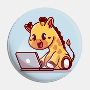Cute Giraffe Operating Laptop Cartoon Pin