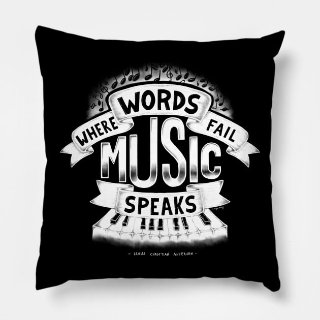 Music Speaks Pillow by mai jimenez