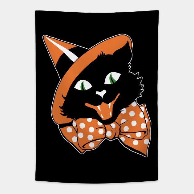 Vintage Halloween Black Cat Tapestry by valentinahramov