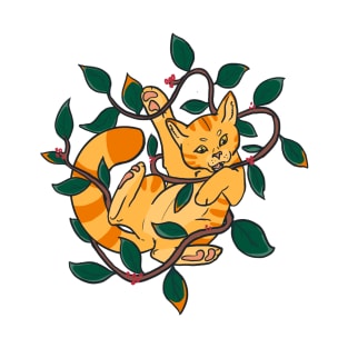 Leafy Autumn Orange Cat T-Shirt